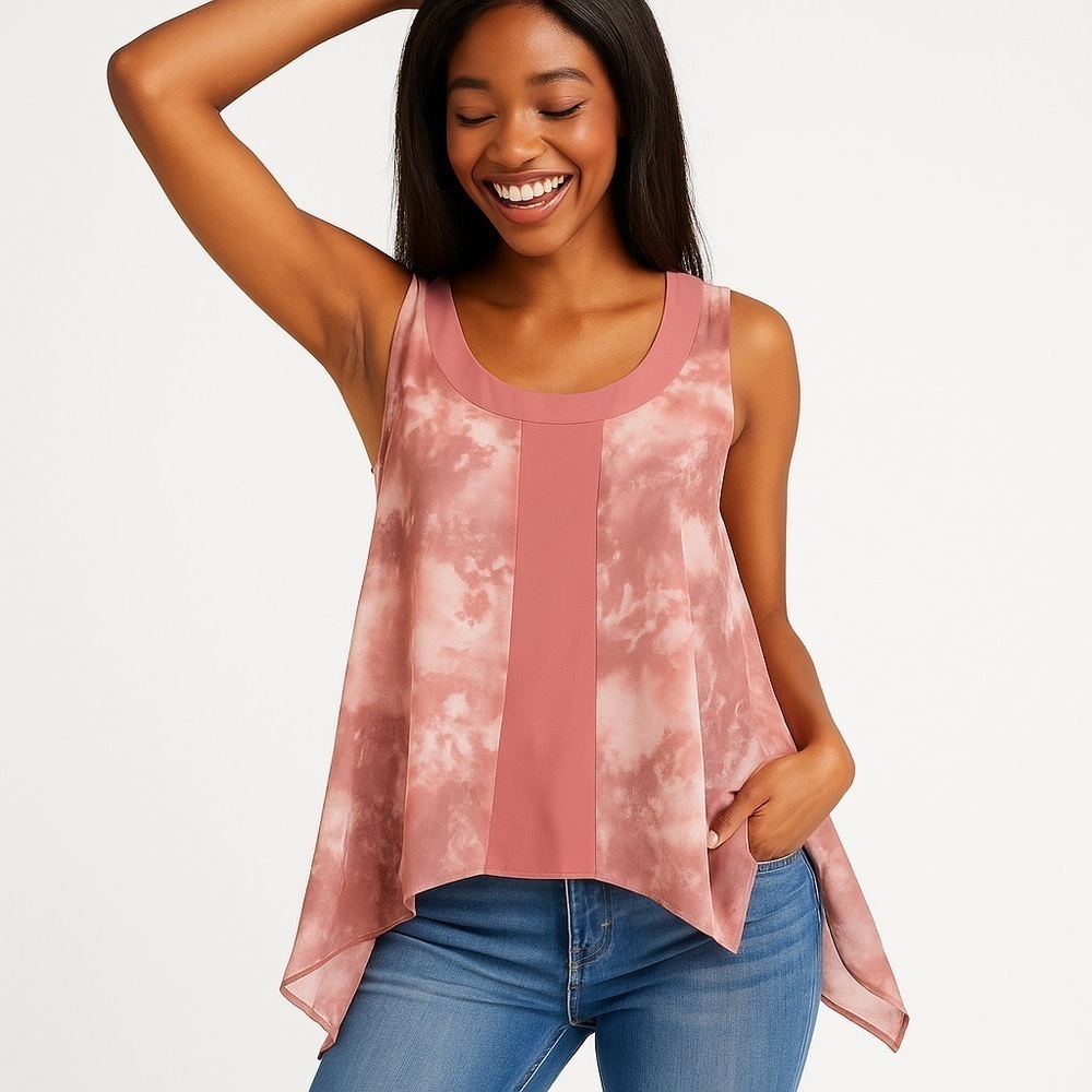 CECICO NWT! Dusty Rose Floral High-Low w/ Fancy Back Cut-Out Tank Top Size S